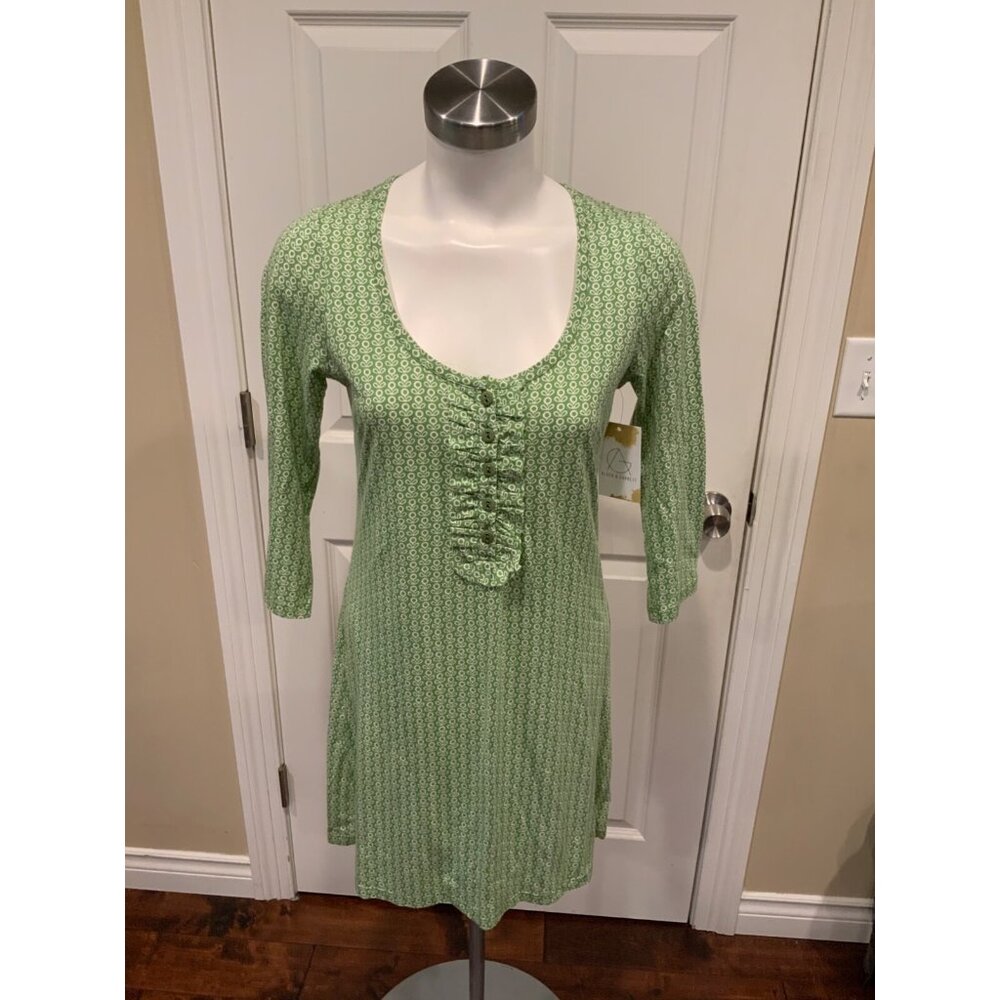 Boden Green & White Floral Print Shift Dress, W/ Ruffles, Size 4 (US) 8 (UK)